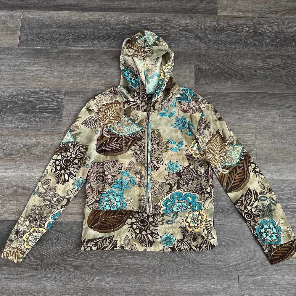 Lola P vintage boho paisley floral sequined hoodie